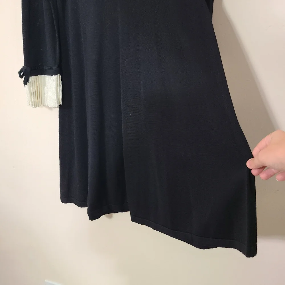 CeCe Womens XL Black Sweater Dress White Pleated Cuffs‎ Mockneck Preppy Casual